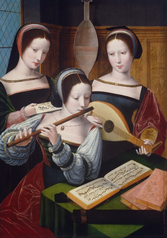Meester van de vrouwelijke halffiguren, Drie musicerende dames, ca. 1530, Schloss Rohrau